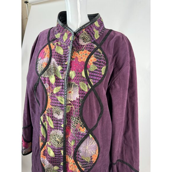 Reversible Vintage 80s Womens Coat With Floral Quilted Pattern & Black Faux Leat - Picture 9 of 16